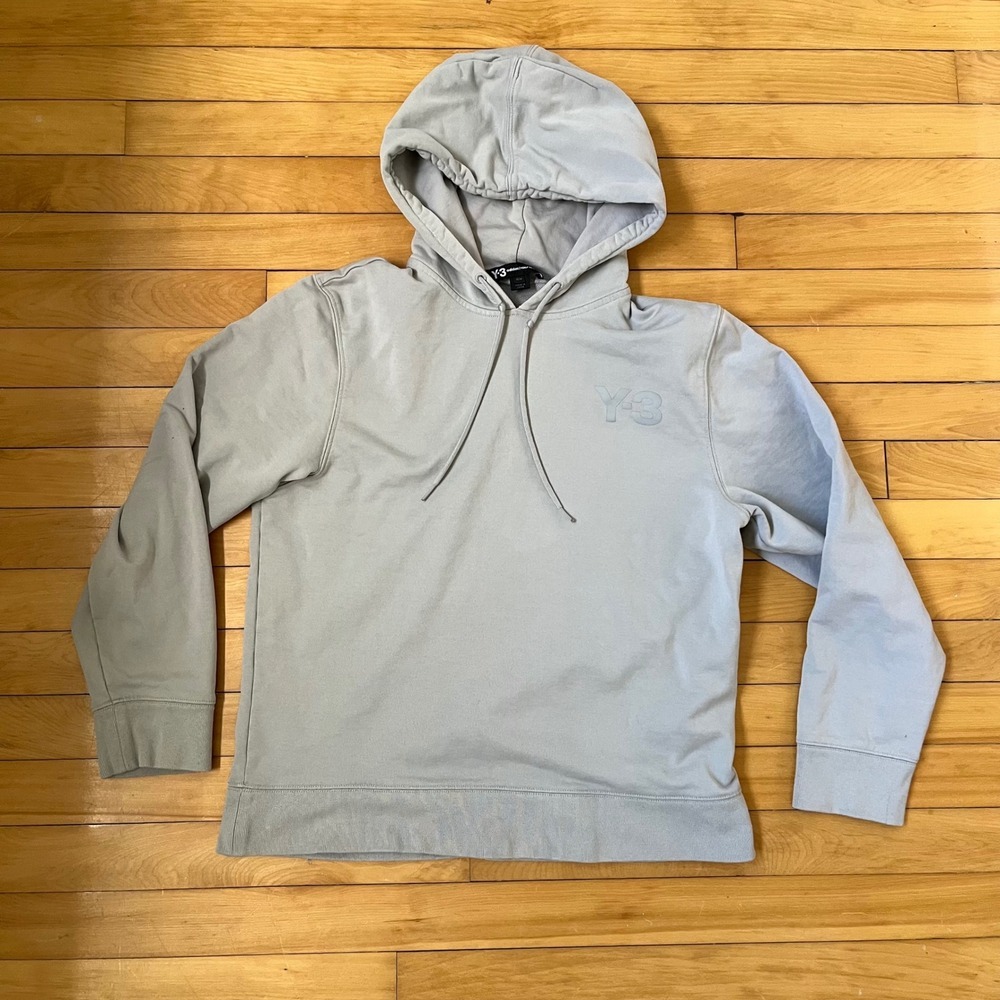 Y-3 Adidas Yohji Yamamoto Mens Light Grey Tonal Logo Hoodie Size M